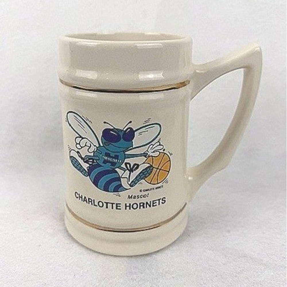 Vintage Charlotte Hornets Hugo Mascot Beer Stein Mug Gold Trim NBA Basketball
